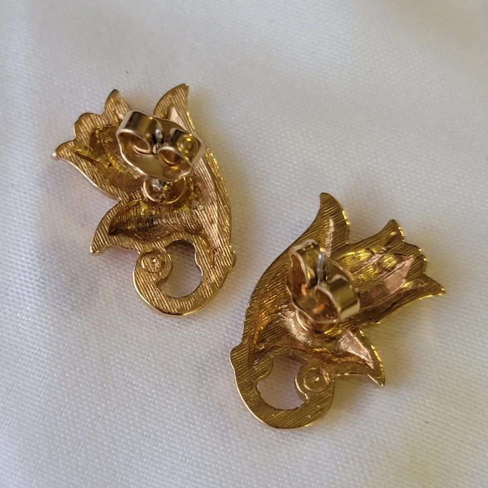 Gorgeous Vintage Spring Tulip Gold Earrings Flower